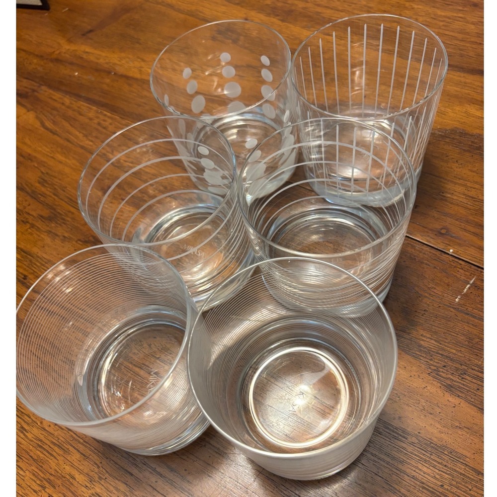 Mikasa Cheers Double Old Fashioned Glasses Clear Etched Set of 6 Mixed Patterns